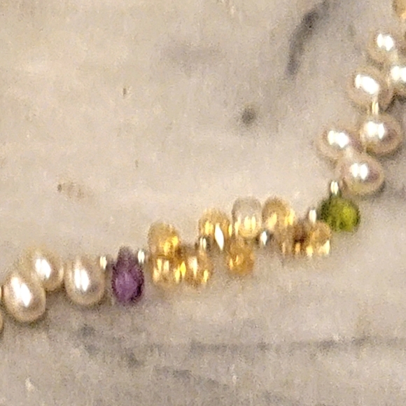 Artisan Saltwater Pearl Sterling Necklace Peridot Amethyst Garnet Citrine Iolite - Picture 6 of 8